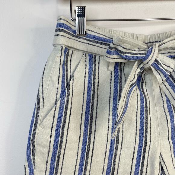 J Crew Cotton Linen Blue striped Tie front shorts Classic Coastal womens 4 new - Picture 4 of 10